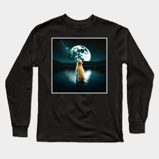 Golden Retriever Dog, Howling, Moon, Night sky Long Sleeve T-Shirt